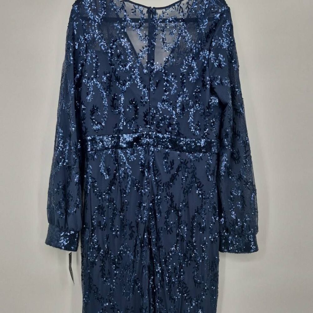R & M Richards Embellished Sequined Evening Gown Size 14 Navy Blue - Picture 5 of 14